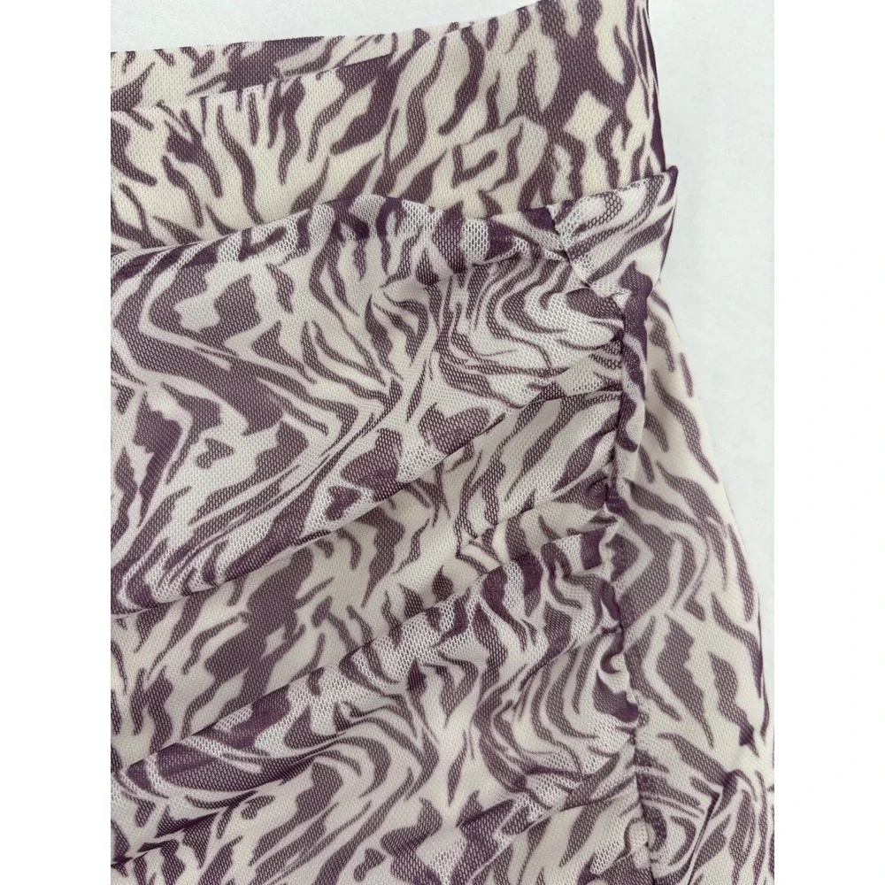 Free‎ People Zebra Mesh Mini Skirt Womens L Purple Ruched Ruffle Animal Print